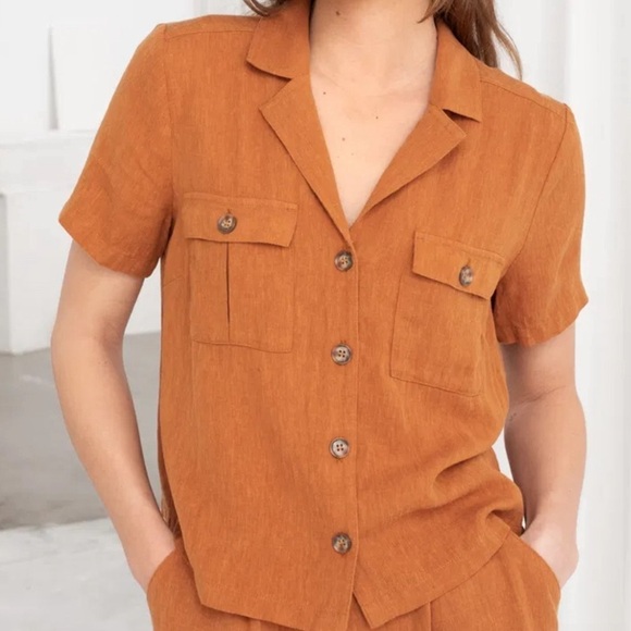 & Other Stories Linen Blend Short Sleeve Top Women’s 2 - Picture 1 of 8